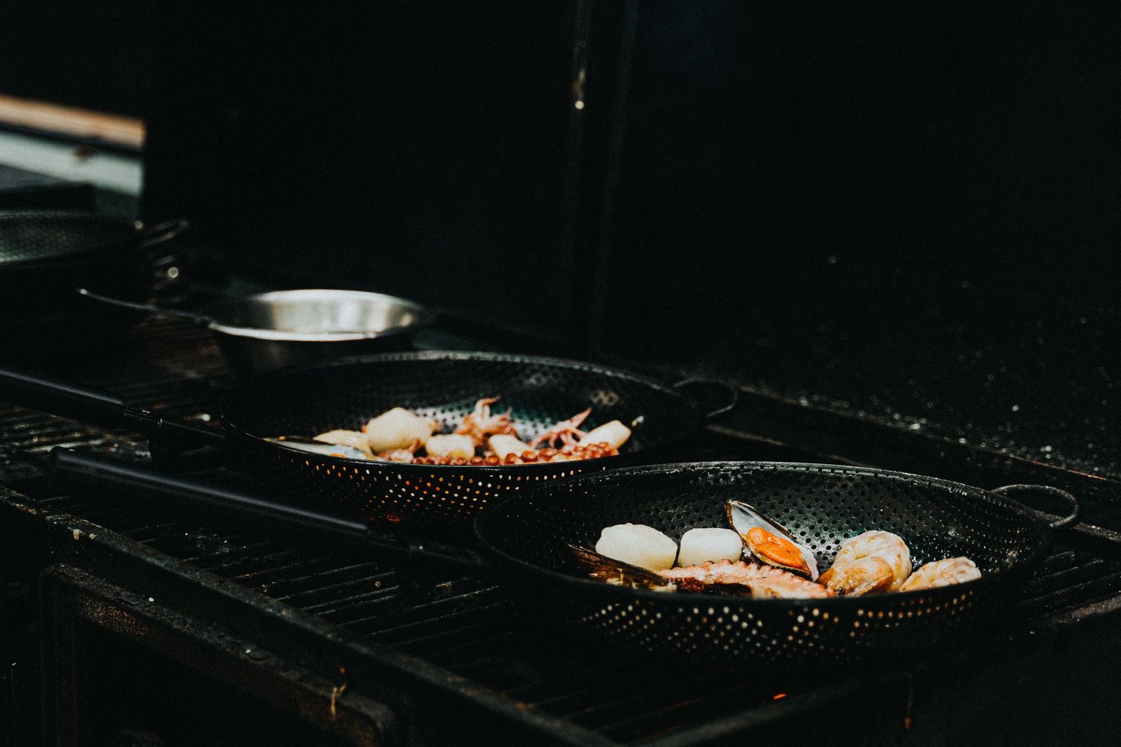 Seafood cooking in a restaurant kitchen